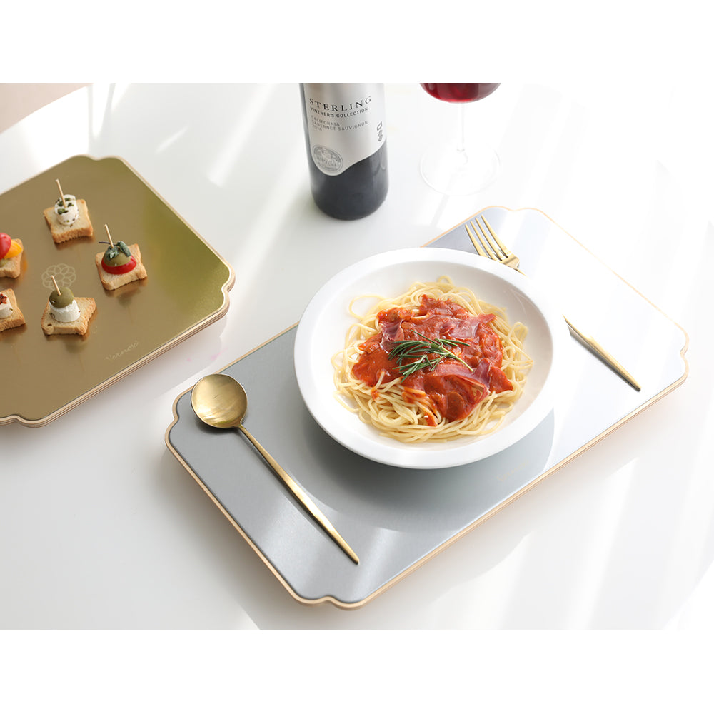 STAINLESS STEEL TOP WOOD DECO PLATE
