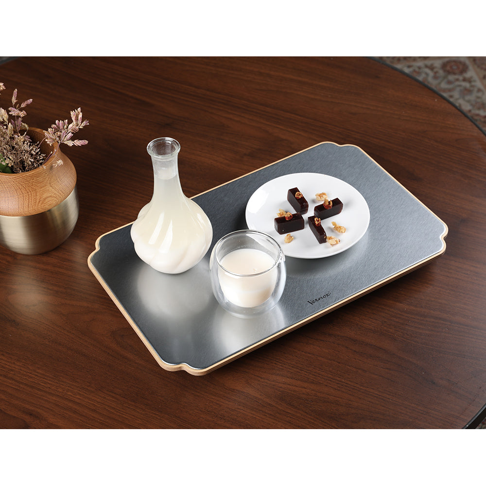STAINLESS STEEL TOP WOOD DECO PLATE