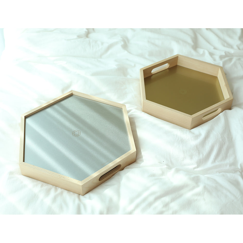 STAINLESS STEEL TOP HEXAGONAL WOOD TRAY