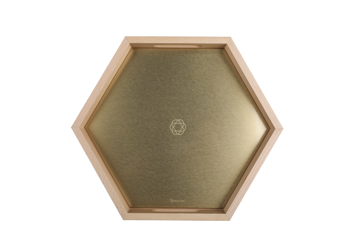 STAINLESS STEEL TOP HEXAGONAL WOOD TRAY