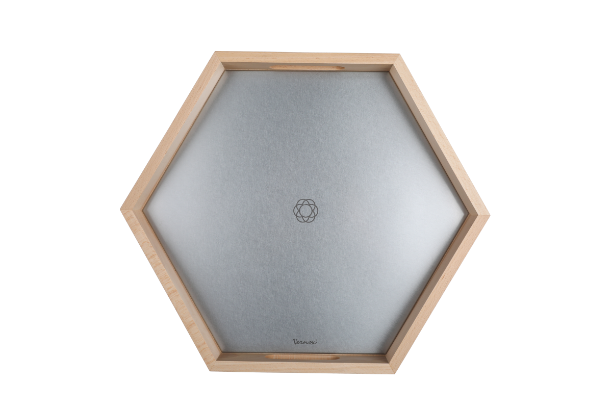 STAINLESS STEEL TOP HEXAGONAL WOOD TRAY